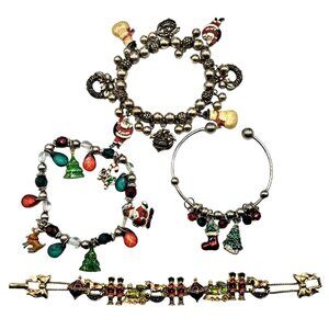 Christmas Bracelet Lot of 4 Slide Charm Avon Vintage to Now Costume Jewelry